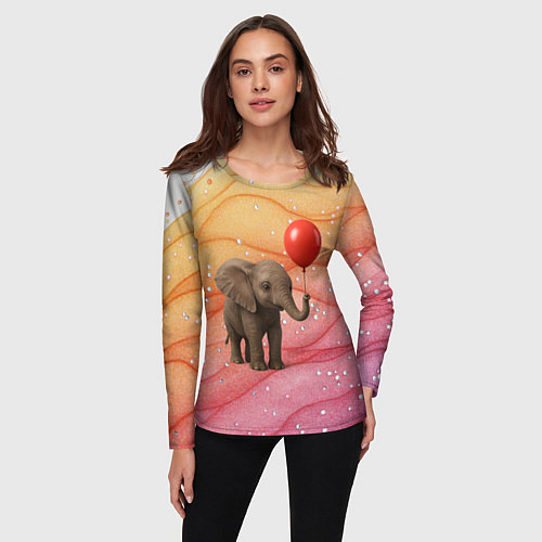 Женский лонгслив Слоненок с красным воздушным шариком / 3D-принт – фото 3