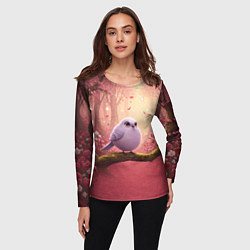 Лонгслив женский Сиреневая птица в розовом цветущем лесу, цвет: 3D-принт — фото 2