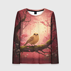 Лонгслив женский Желтая птица в розовом цветущем лесу, цвет: 3D-принт