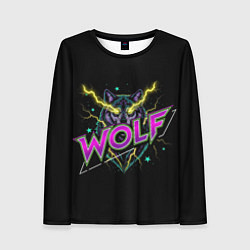 Лонгслив женский Голова волка со светящимися желтыми глазами, цвет: 3D-принт