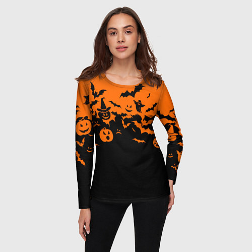 Женский лонгслив Хэллоуин тыквы и призраки / 3D-принт – фото 3