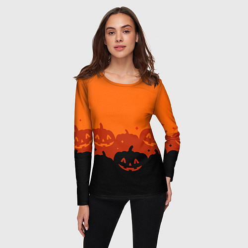 Женский лонгслив Хэллоуин счастливые тыквы / 3D-принт – фото 3