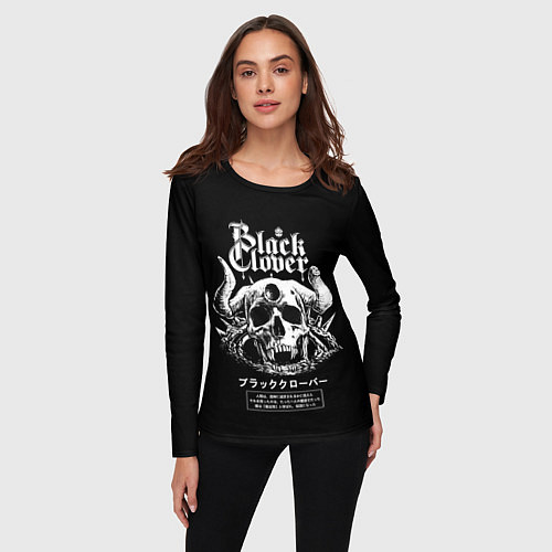 Женский лонгслив Черный клевер череп / 3D-принт – фото 3