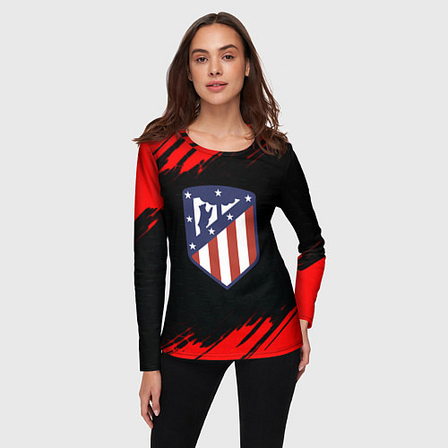 Женский лонгслив Атлетико Мадрид красные краски / 3D-принт – фото 3