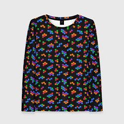 Женский лонгслив Разноцветные детали мозаики на черном