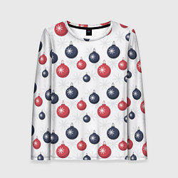 Лонгслив женский Синие и красные новогодние шары со снежинками, цвет: 3D-принт