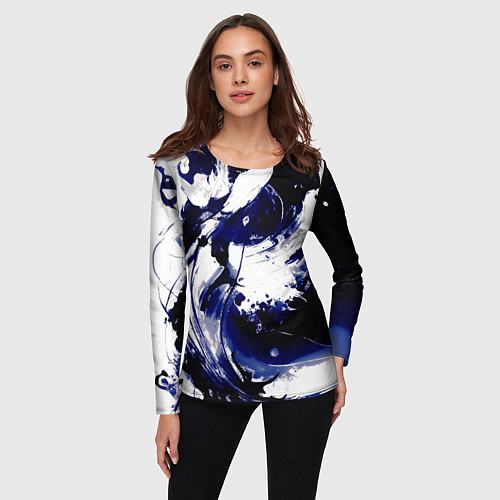 Женский лонгслив Чёрно-фиолетовый абстракция волна / 3D-принт – фото 3