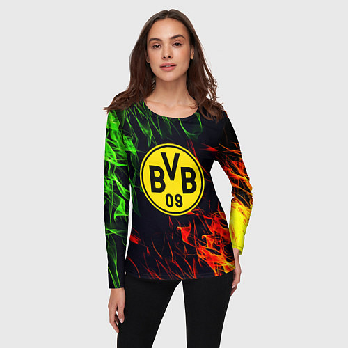 Женский лонгслив Borussia flame toxic / 3D-принт – фото 3