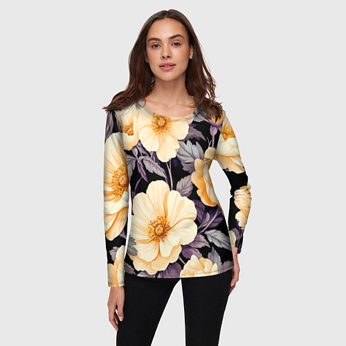 Женский лонгслив Крупные жёлтые цветы / 3D-принт – фото 3