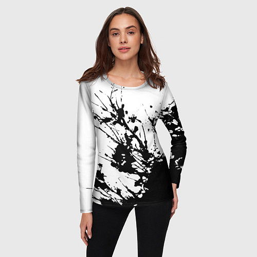 Женский лонгслив Чёрная взрывная краска на белом / 3D-принт – фото 3