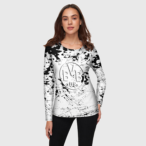 Женский лонгслив Borussia черно белые краски / 3D-принт – фото 3
