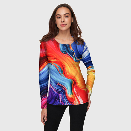Женский лонгслив Красно-синие масляные краски смешение абстракция / 3D-принт – фото 3