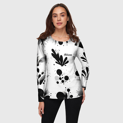 Женский лонгслив Растительный паттерн и кляксы - Милан / 3D-принт – фото 3