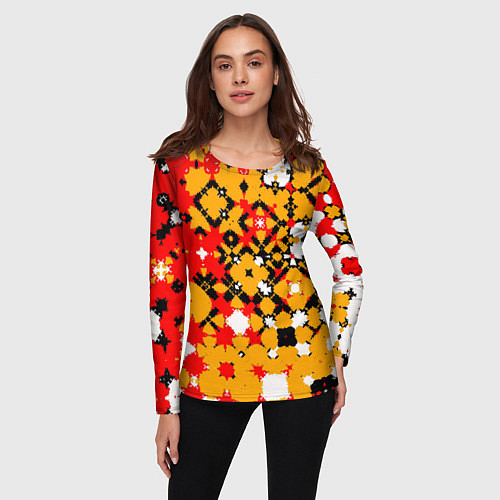 Женский лонгслив Красно-желтая геометрическая абстракция / 3D-принт – фото 3