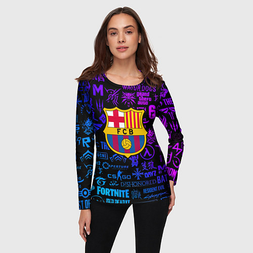 Женский лонгслив Барселона неоновые логотипы игр / 3D-принт – фото 3