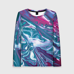 Лонгслив женский Абстракция бело сине красный мрамор, цвет: 3D-принт