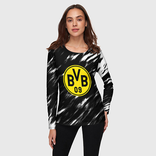 Женский лонгслив Borussia штрихи красок текстура / 3D-принт – фото 3