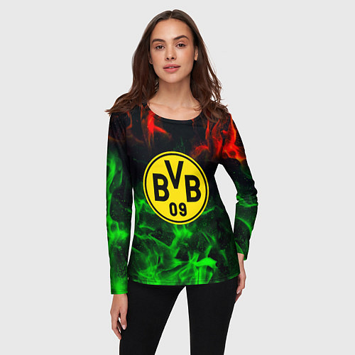 Женский лонгслив Borussia красно зеленый огонь / 3D-принт – фото 3