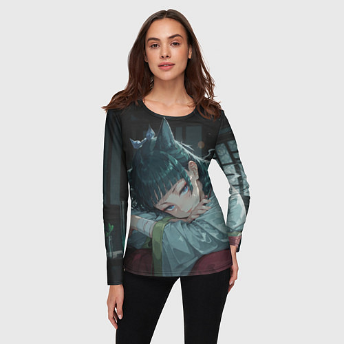 Женский лонгслив Маомао с кошачьими ушками / 3D-принт – фото 3