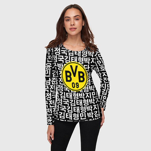 Женский лонгслив Borussia японские символы паттерн / 3D-принт – фото 3