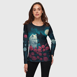 Лонгслив женский Черный волк и белая волчица, цвет: 3D-принт — фото 2
