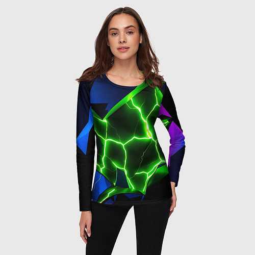Женский лонгслив Neon green glow / 3D-принт – фото 3
