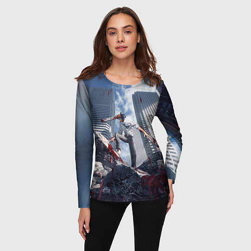 Женский лонгслив Denji in city Chainsaw man / 3D-принт – фото 3