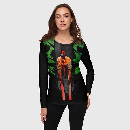 Женский лонгслив Дэндзи с черепами Человек бензопила / 3D-принт – фото 3