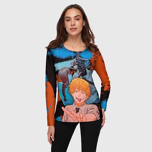 Женский лонгслив Дэндзи и Макима из Человек бензопила / 3D-принт – фото 3