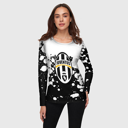 Женский лонгслив Juventus белые краски текстура / 3D-принт – фото 3