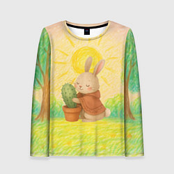 Лонгслив женский Заяц обнимает кактус, цвет: 3D-принт