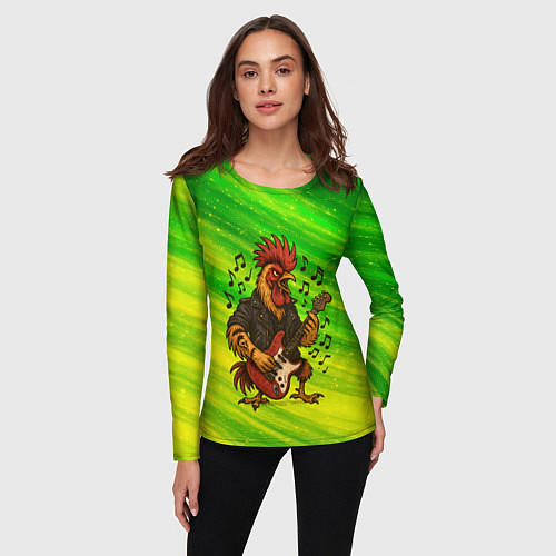 Женский лонгслив Петух гитарист / 3D-принт – фото 3