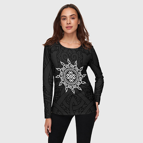 Женский лонгслив Славянский оберег белобог и этнический орнамент / 3D-принт – фото 3