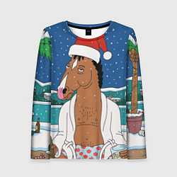 Лонгслив женский Новогодний Конь Боджек, цвет: 3D-принт