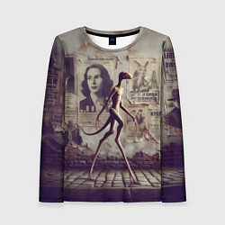 Лонгслив женский Пришелец идёт вдоль стены с рваными афишами, цвет: 3D-принт