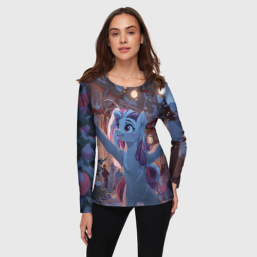 Женский лонгслив Лошадка наслаждается новым годом / 3D-принт – фото 3