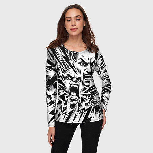 Женский лонгслив Свирепые лица и молнии - нейроарт / 3D-принт – фото 3