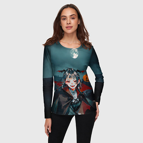 Женский лонгслив Вампирша МаоМао - Монолог Фармацевта аниме Хэллоуи / 3D-принт – фото 3
