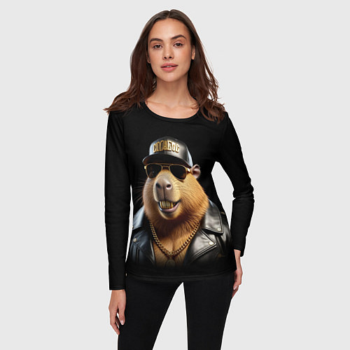 Женский лонгслив Капибара в бейсболке / 3D-принт – фото 3