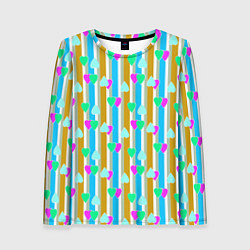 Лонгслив женский Полосатый с сердечками ретро в горошек, цвет: 3D-принт