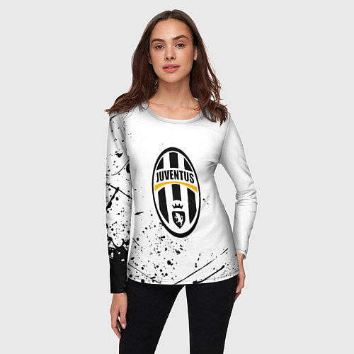 Женский лонгслив Ювентус черные краски всплеск / 3D-принт – фото 3