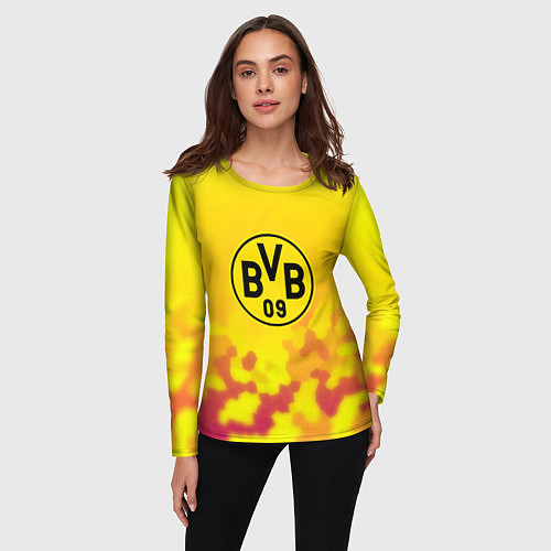 Женский лонгслив Borussia камуфляж желтый текстура / 3D-принт – фото 3