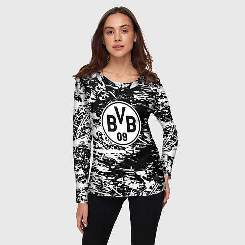 Женский лонгслив Боруссиа белые краски / 3D-принт – фото 3