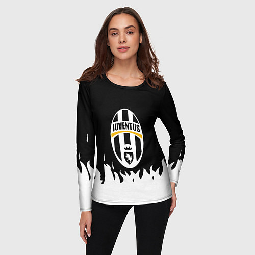 Женский лонгслив Ювентус белый огонь текстура / 3D-принт – фото 3