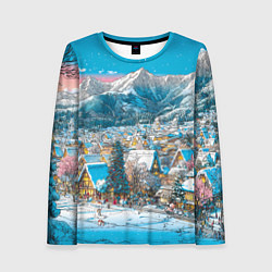 Лонгслив женский Новогодняя деревушка в горах, цвет: 3D-принт