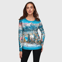 Лонгслив женский Новогодняя деревушка в горах, цвет: 3D-принт — фото 2