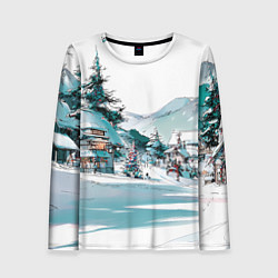 Лонгслив женский Дома и елки - Новый год, цвет: 3D-принт