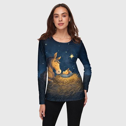 Женский лонгслив Лошадка спит с жеребенком / 3D-принт – фото 3