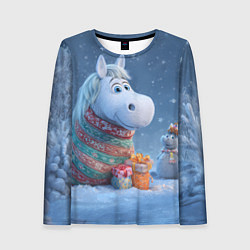 Лонгслив женский Новогодняя лошадь с подарками, цвет: 3D-принт