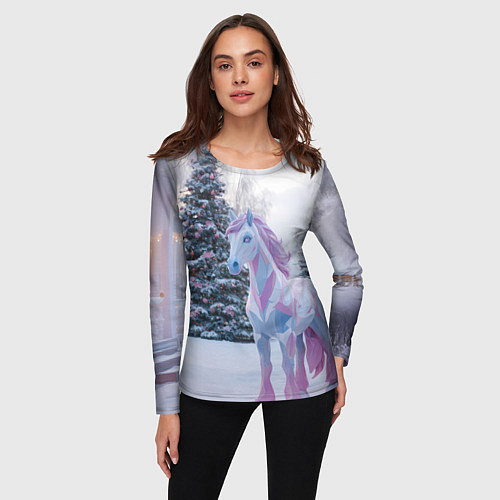 Женский лонгслив Геометрическая новогодняя лошадка / 3D-принт – фото 3